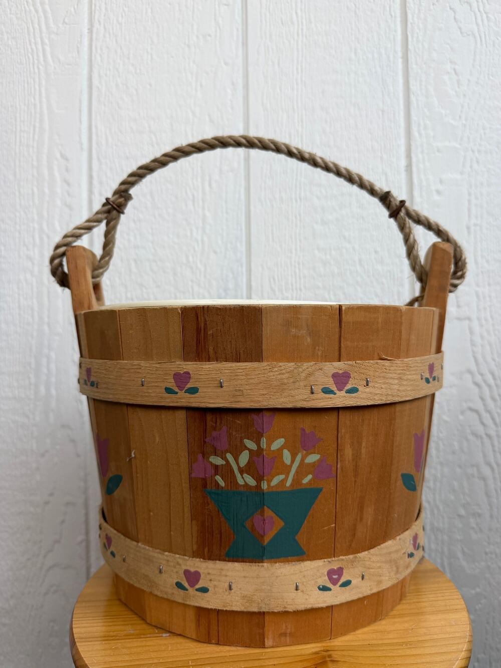 NWT Vintage The Maine Bucket Company Rope Basket Wall Heart Country Planter